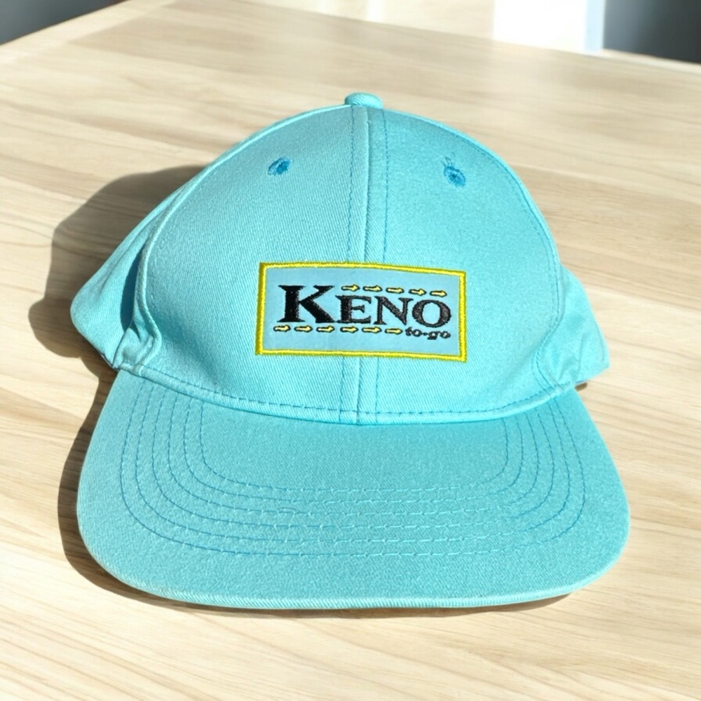 Vintage Keno To-Go Aqua Blue Embroidered Baseball Cap - Adjustable Velcro Strap